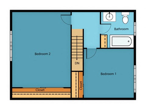 Floor plan for 2 beds, 1.5 baths, 1054 sqft
